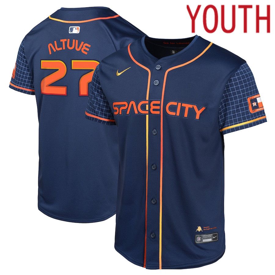 Youth Houston Astros 27 Jose Altuve Nike Navy City Connect Limited Player MLB Jersey